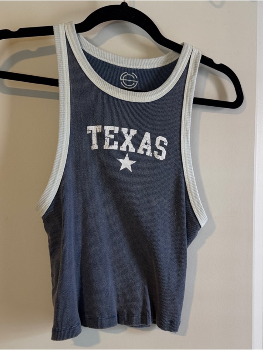Vintage-Style Texas Ribbed Tank Top with Contrast Trim